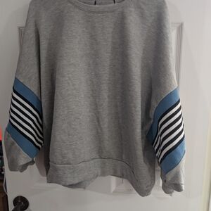 Gray and Blue Striped Women's Sweatshirt